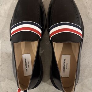 Thom Browne Black Loafers with Tricolor Stripes